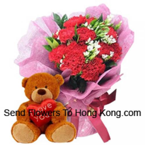 12 Carnations with Cute 12 Inch Teddy