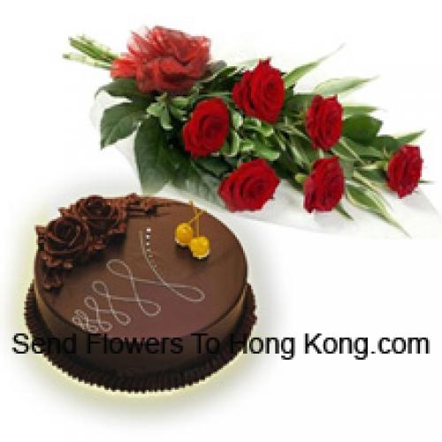 6 Beautiful Roses 1/2 Kg Chocolate Cake