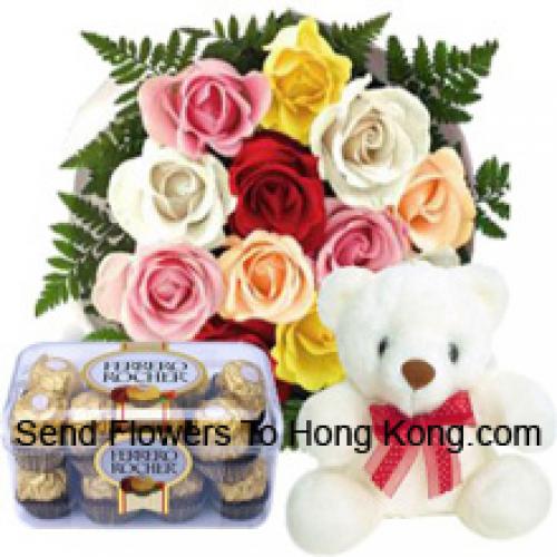 12 Red Roses with Cute Teddy and Chocolates