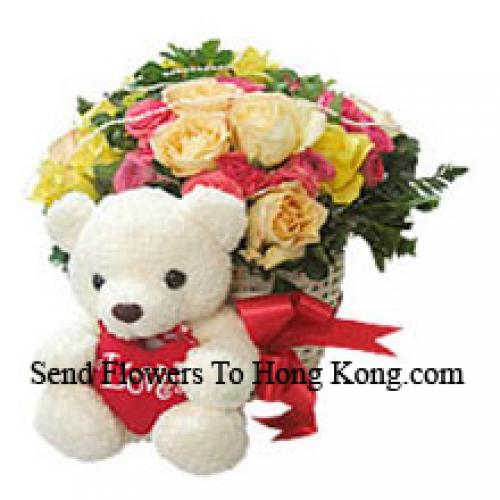 24 Mixed Roses with Teddy