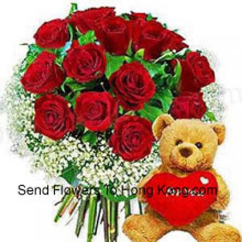 12 Roses with Hearty Teddy